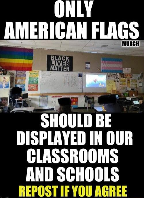 ONLY AMERICAN FLAGS DL SHOULD BE DISPLAYED IN OUR CLASSROOMS AND SCHOOLS
