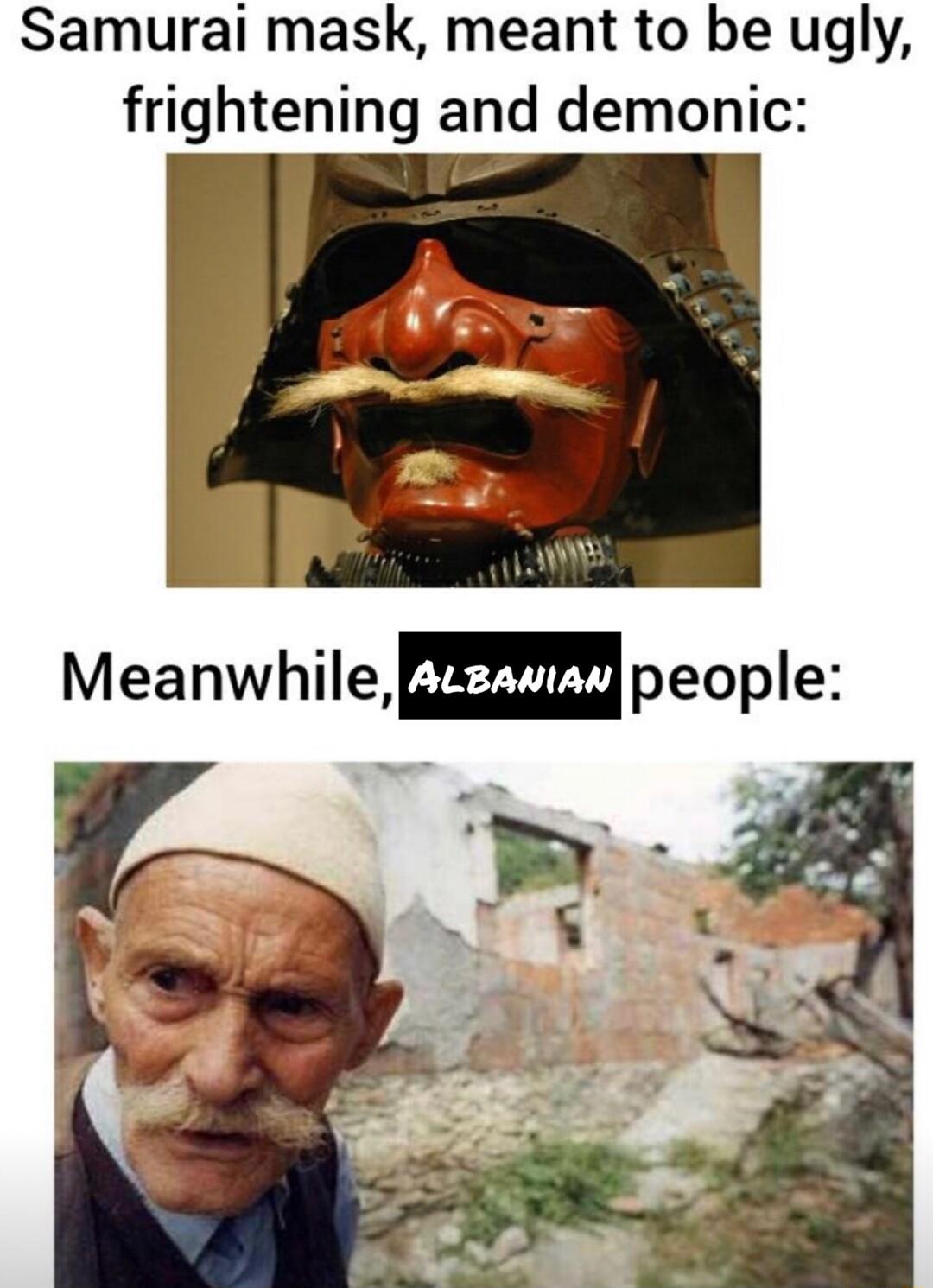 Samurai mask meant to be ugly frightening and demonic