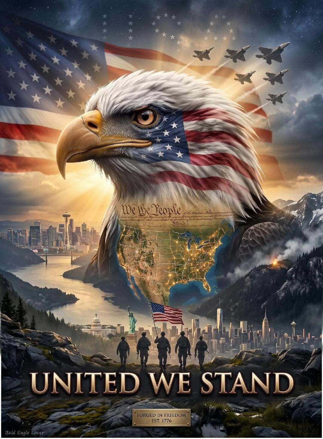 We the People UNITED WE STAND FORGED IN FREEDOM - EST. 1776 Bald Eagle Lover