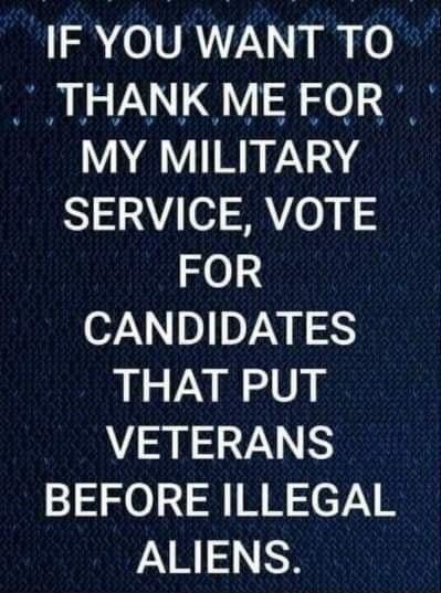 IF YOU WANT TO THANKME FOR MY MILITARY SERVICE VOTE FOR CANDIDATES THAT PUT VETERANS BEFORE ILLEGAL ALIENS