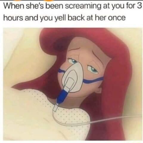 When shes been screaming at you for 3 hours and you yell back at her once
