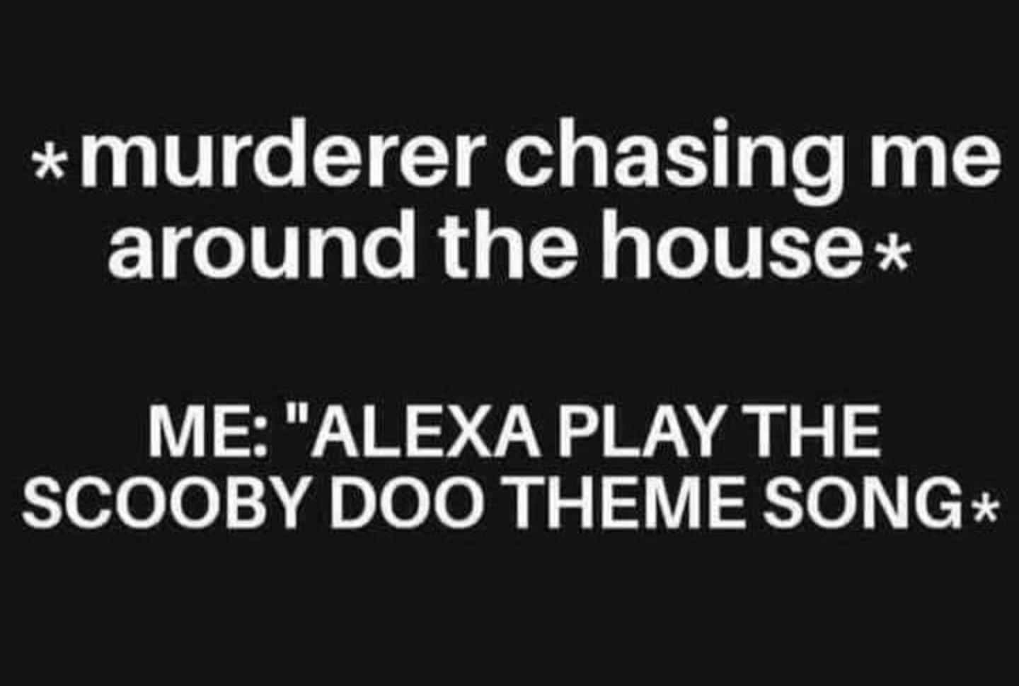 murderer chasing me around the house ME ALEXA PLAY THE SCOOBY DOO THEME SONG