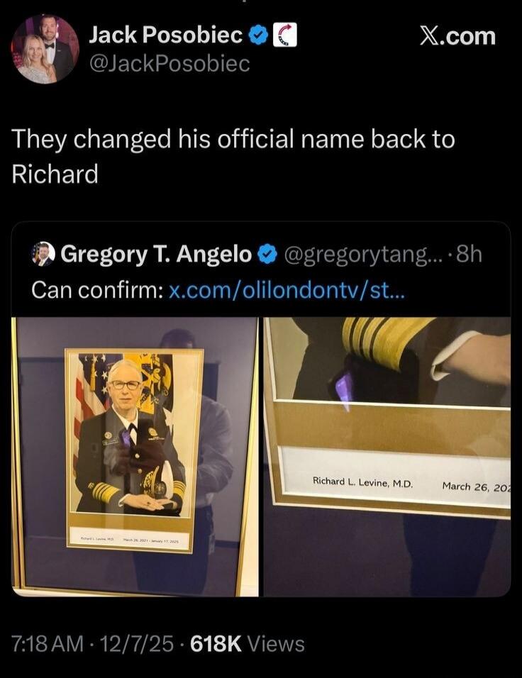 They changed his official name back to Richard

Gregory T. Angelo @gregorytang...  Can confirm: x.com/oilondty/st...

[7:18 AM - 12/7/25 • 618K Views]