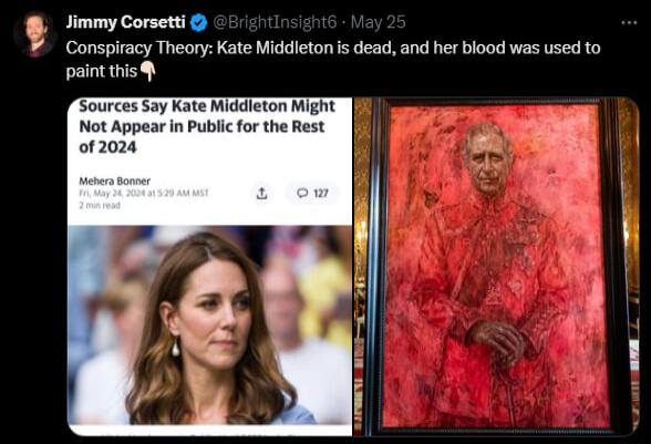 Jimmy Corsetti Conspiracy Theory Kate Middieton paint this s dead and her blood was used to Sources Say Kate Middieton MIght Not Appear in Public for the Rest of2024