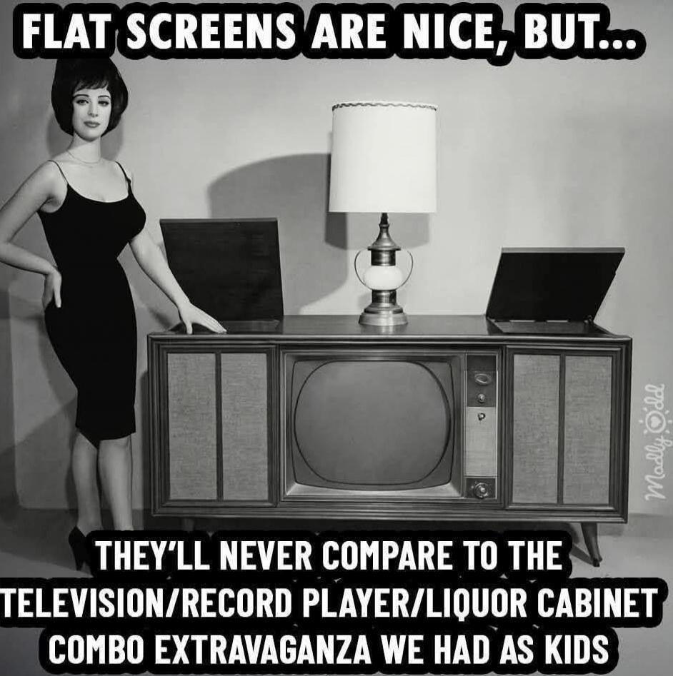 FLAT SCREENS ARE NICE, BUT... THEY'LL NEVER COMPARE TO THE TELEVISION/RECORD PLAYER/LIQUOR CABINET COMBO EXTRAVAGANZA WE HAD AS KIDS