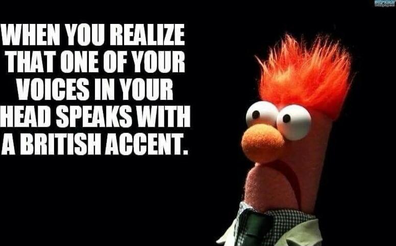 WHEN YOU REALIZE THAT ONE OF YOUR VOICES IN YOUR HEAD SPEAKS WITH A BRITISH ACCENT.