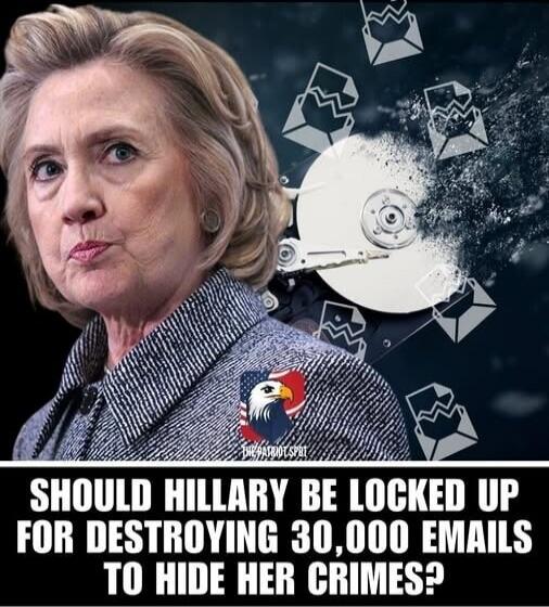 SHOULD HILLARY BE LOCKED UP FOR DESTROYING 30,000 EMAILS TO HIDE HER CRIMES?