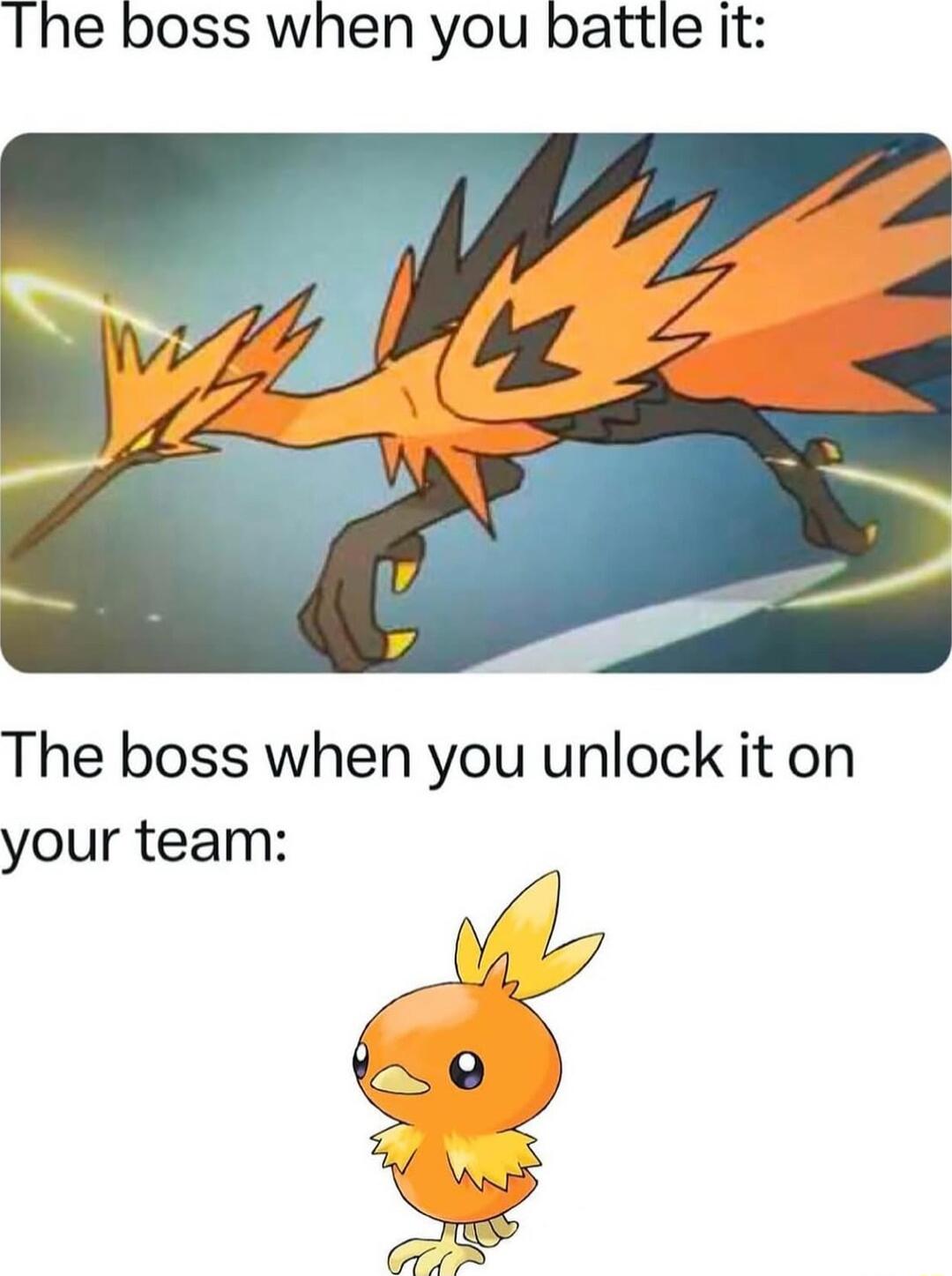The boss when you battle it The boss when you unlock it on your team