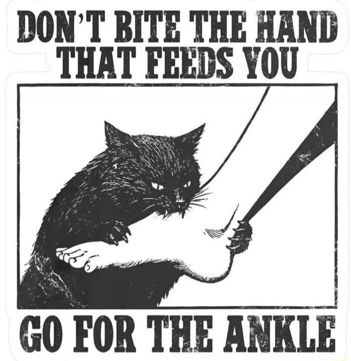 DON'T BITE THE HAND THAT FEEDS YOU GO FOR THE ANKLE