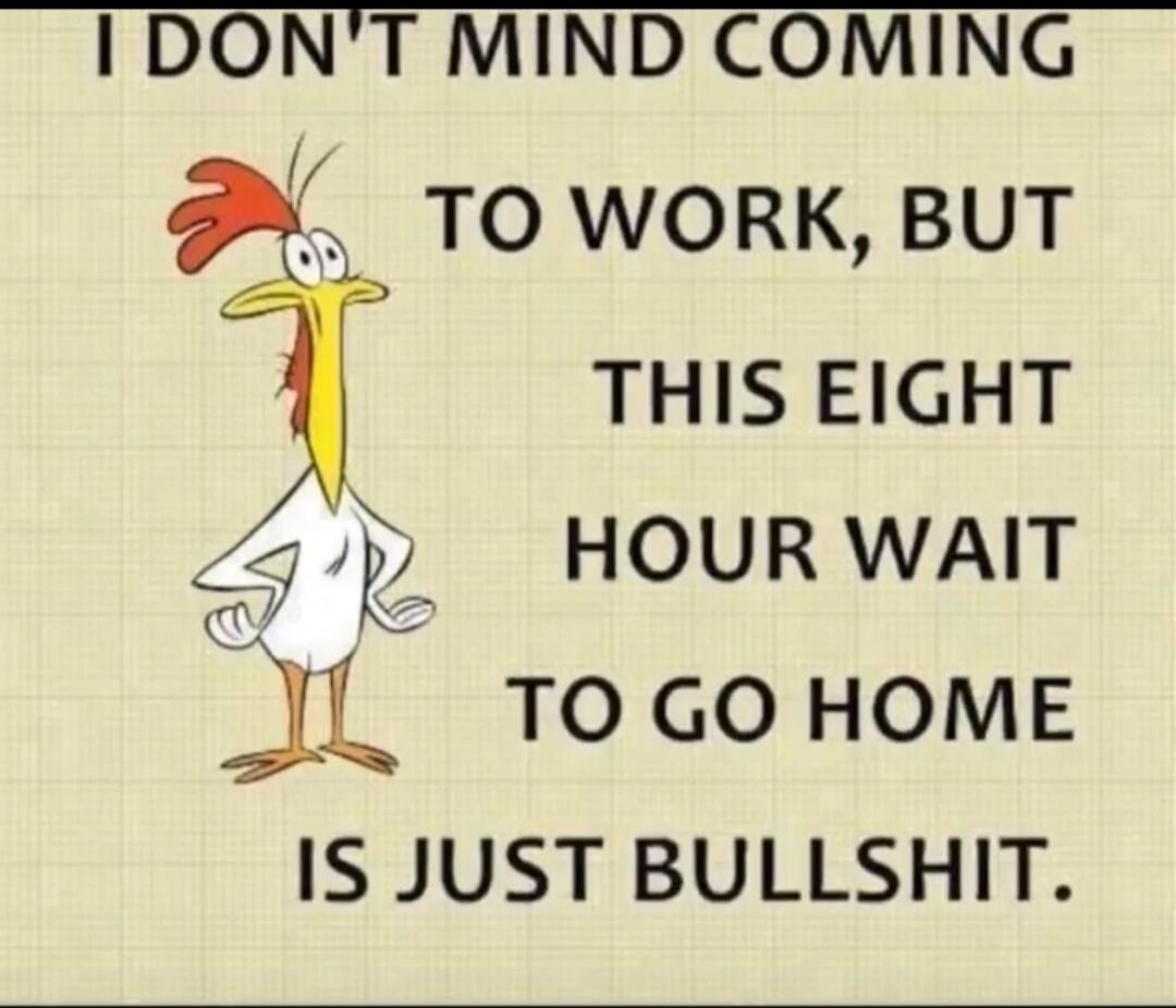 I DON'T MIND COMING TO WORK, BUT THIS EIGHT HOUR WAIT TO GO HOME IS JUST BULLSHIT.