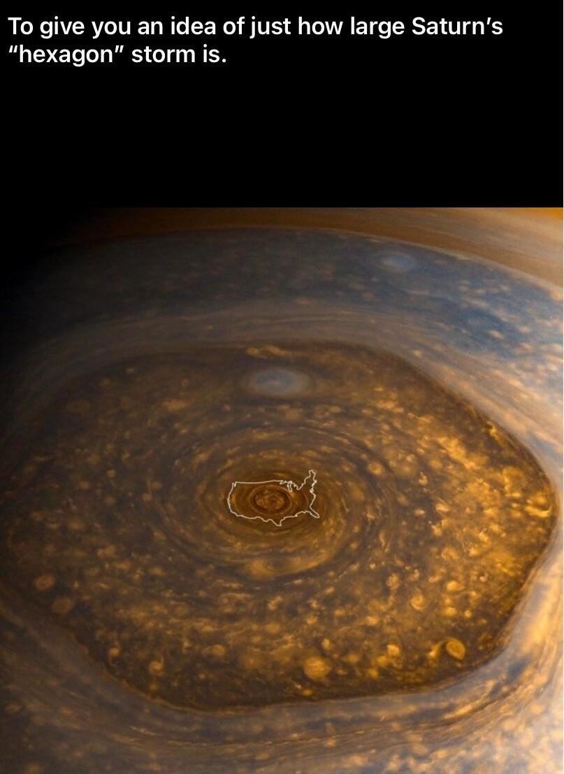 To give you an idea of just how large Saturns hexagon storm is