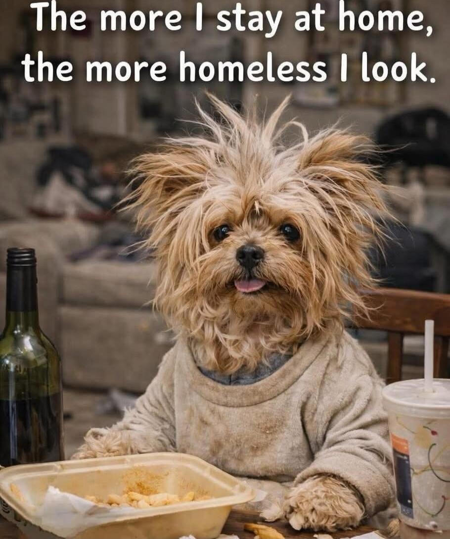 The more I stay at home, the more homeless I look.