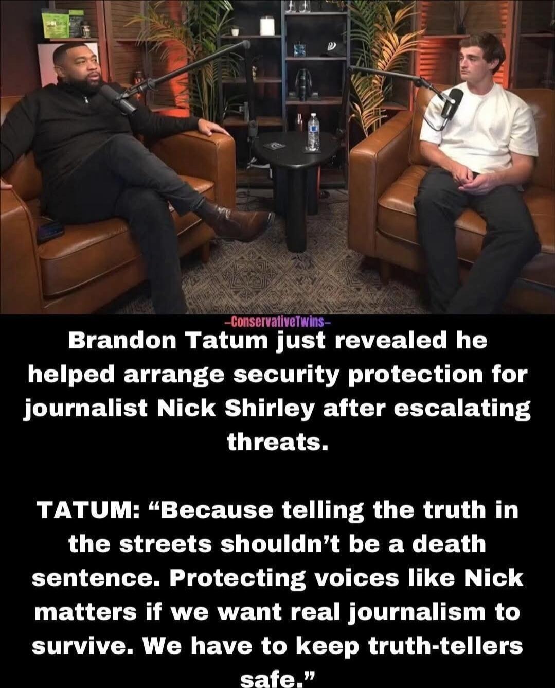 Brandon Tatum just revealed he helped arrange security protection for journalist Nick Shirley after escalating threats. TATUM: 