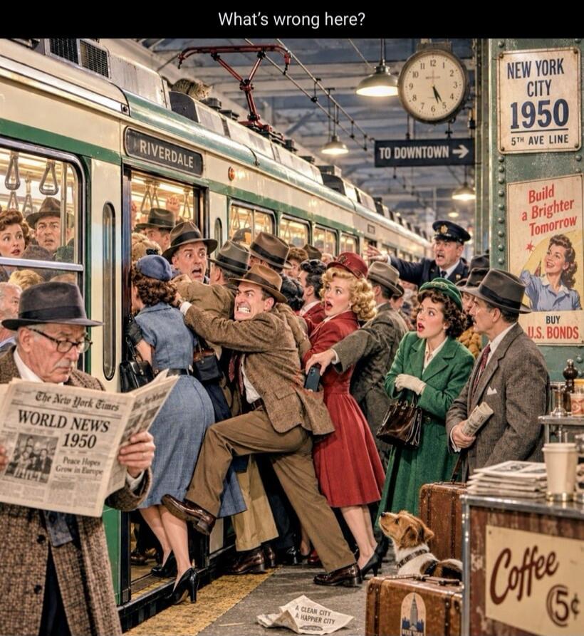 What's wrong here? RIVERDALE TO DOWNTOWN NEW YORK CITY 1950 5TH AVE LINE Build a Brighter Tomorrow BUY U.S. BONDS The New York Times WORLD NEWS 1950 Peace Hopes Grow in Europe A CLEAN CITY A HAPPIER CITY Coffee 5¢