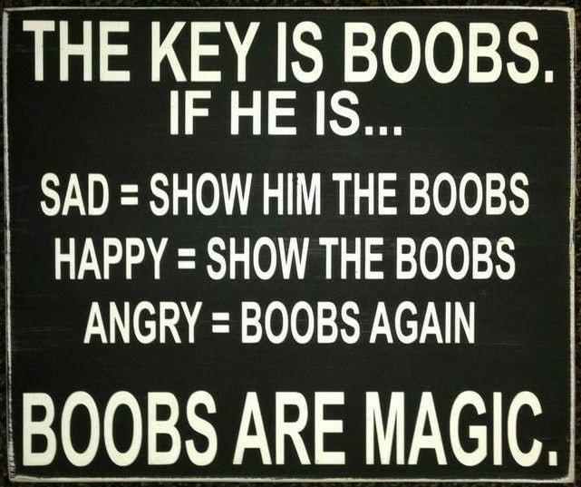 THE KEY IS BOOBS IF HEIS SRR 0 1R 1000R HAPPY SHOW THE BOOBS ANGRY BOOBS AGAIN BOOBS ARE MAGIC