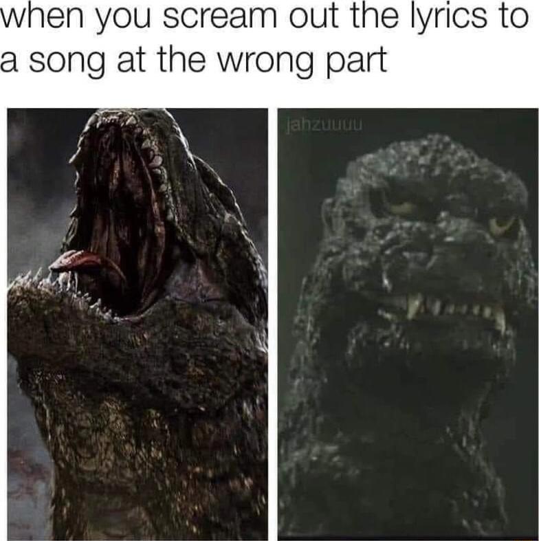 en you scream out the lyrics to a song at the wrong part