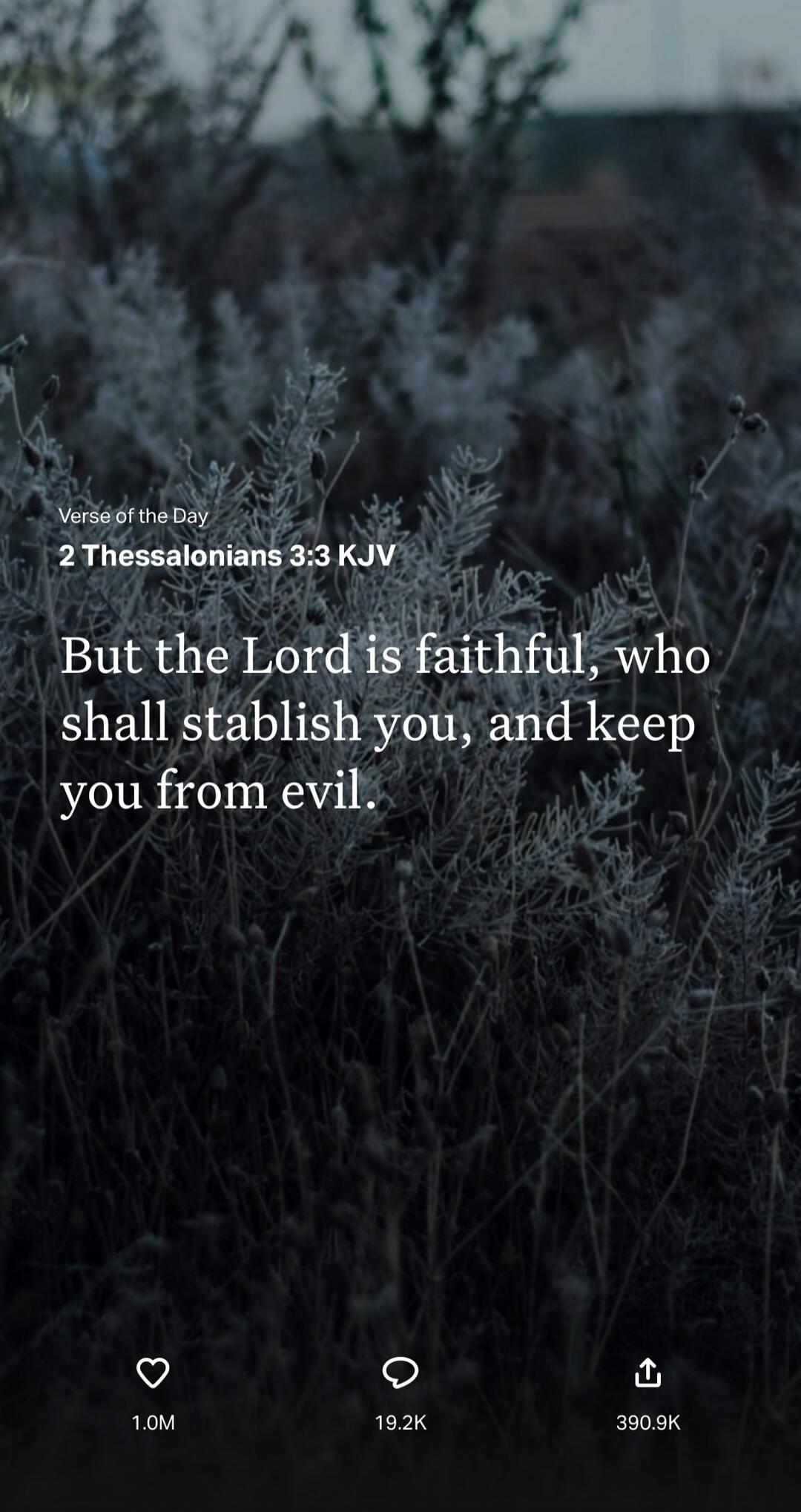 Verse of the Day
2 Thessalonians 3:3 KJV
But the Lord is faithful, who shall stablish you, and keep you from evil.