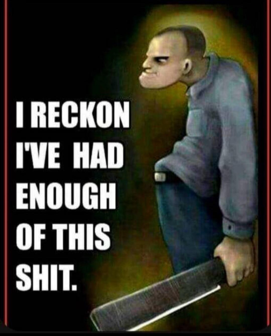 I RECKON I'VE HAD ENOUGH OF THIS SHIT.