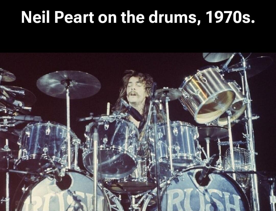 Neil Peart on the drums, 1970s.