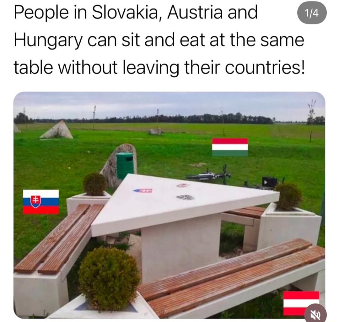 People in Slovakia Austriaand 3 Hungary can sit and eat at the same table without leaving their countries