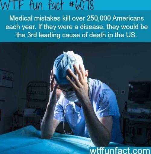 Medical mistakes kill over 250000 Americans each year If they were a disease they would be the 3rd leading cause of death in the US X wtffufactcom