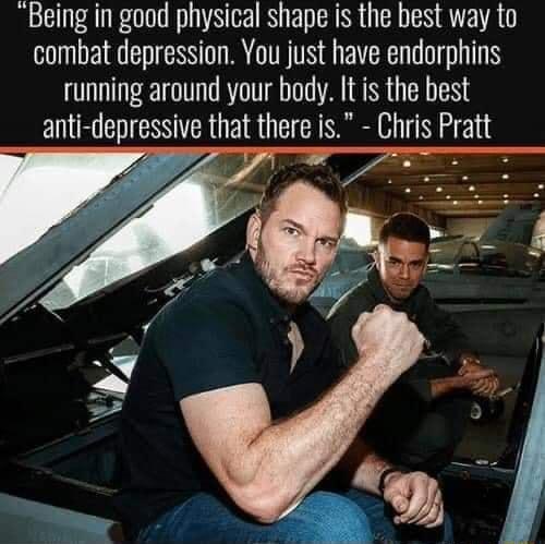 Being in good physical shape is the best way to combat depression You just have endorphins running around your body It is the best anti depressive that there is Chris Pratt