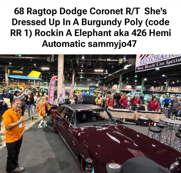 68 Ragtop Dodge Coronet R/T She's Dressed Up In A Burgundy Poly (code RR 1) Rockin A Elephant aka 426 Hemi Automatic sammyjo47
Session ID: 1014109.