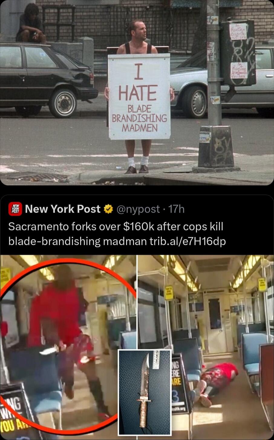 I HATE BLADE BRANDISHING MADMEN
Sacramento forks over $160k after cops kill blade-brandishing madman