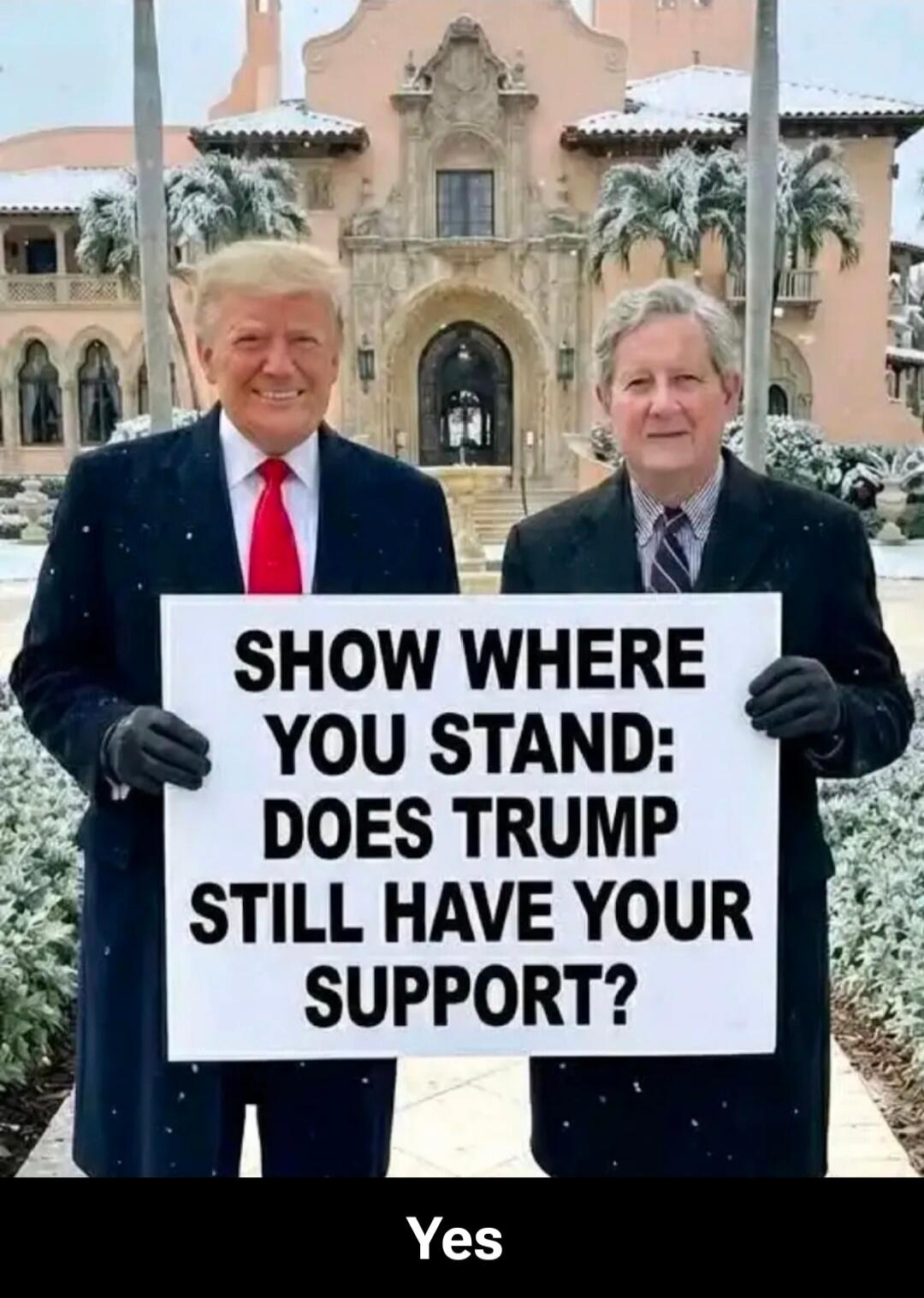 SHOW WHERE YOU STAND: DOES TRUMP STILL HAVE YOUR SUPPORT?
Yes