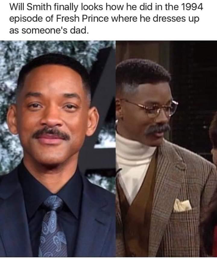 Will Smith finally looks how he did in the 1994 episode of Fresh Prince where he dresses up as someones dad