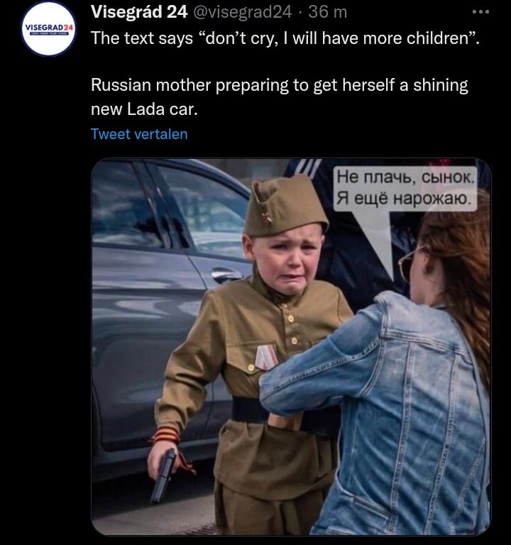 Visegrad 24 visegrad24 36 m The text says dont cry will have more children Russian mother preparing to get herself a shining LETELELT Twest vertalen