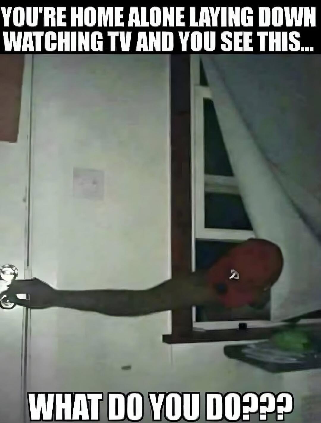 YOU'RE HOME ALONE LAYING DOWN WATCHING TV AND YOU SEE THIS... WHAT DO YOU DO???