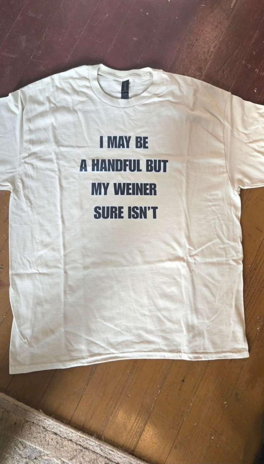 I MAY BE A HANDFUL BUT MY WEINER SURE ISN'T