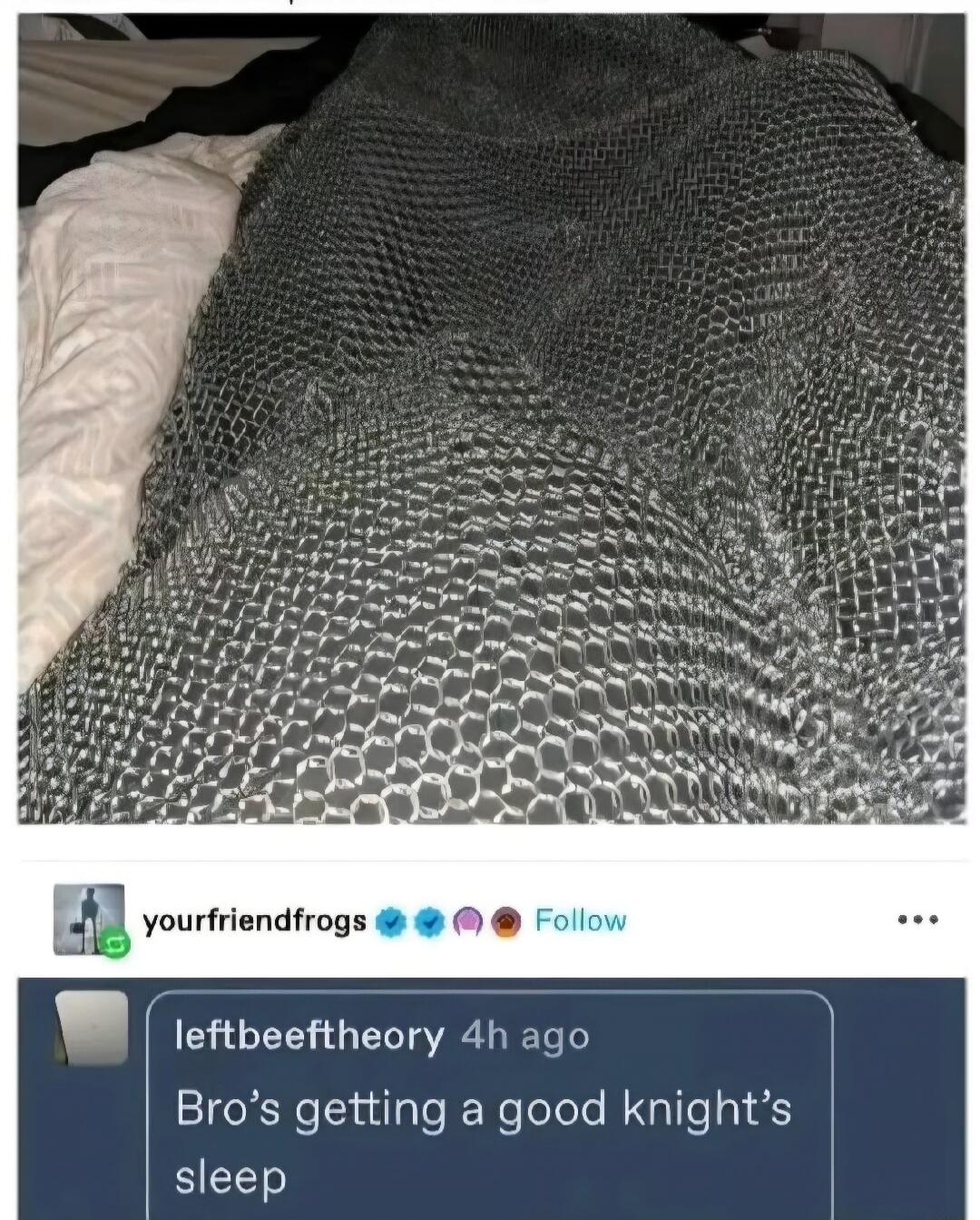 Bro's getting a good knight's sleep