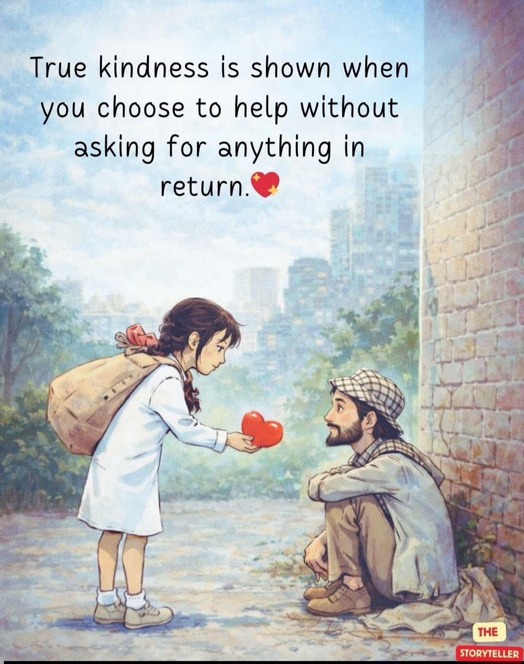 True kindness is shown when you choose to help without asking for anything in return. THE STORYTELLER