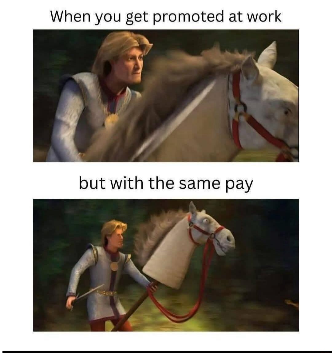 When you get promoted at work but with the same pay