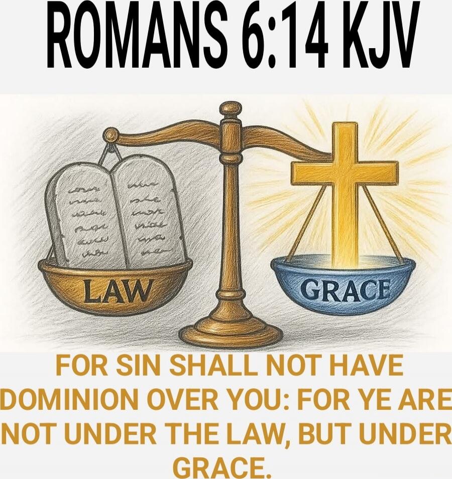 ROMANS 6:14 KJV
FOR SIN SHALL NOT HAVE DOMINION OVER YOU: FOR YE ARE NOT UNDER THE LAW, BUT UNDER GRACE.
