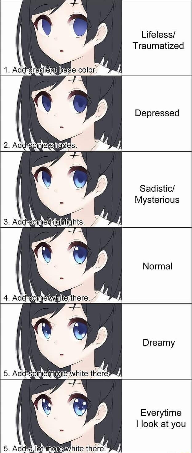 Lifeless Traumatized Depressed Sadistic Mysterious Normal Dreamy Everytime I look at you