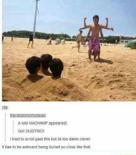 therandominmyhead Awild MACHAMP appeared Gol DUGTRIO I 1ried to scroll past this but s too damn clever It has to be awkward being buried 5o close like that