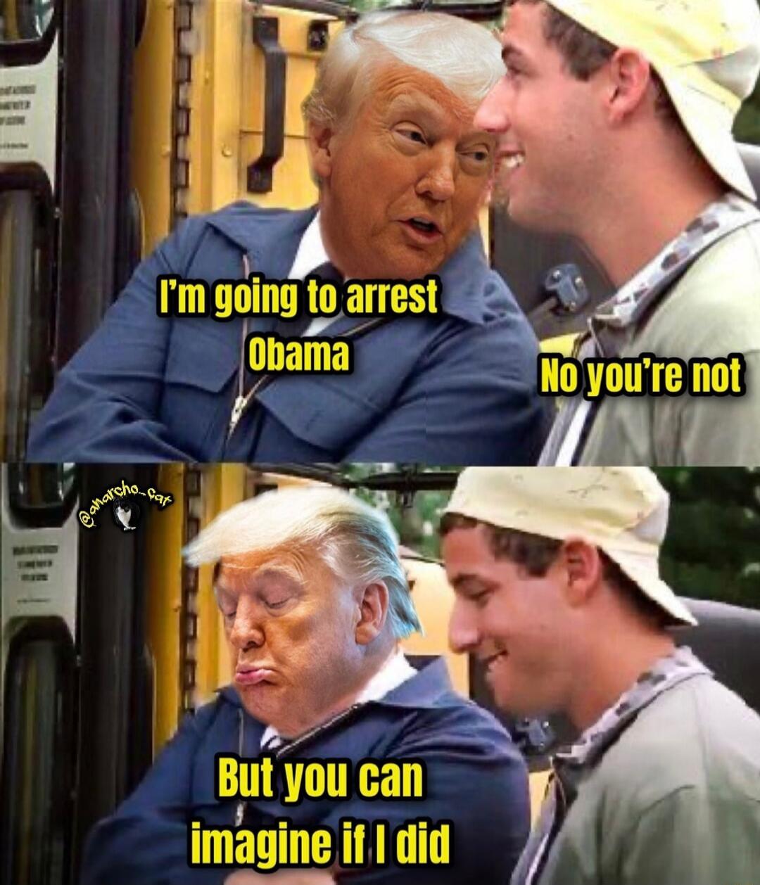 I'm going to arrest Obama
No you're not
But you can imagine if I did