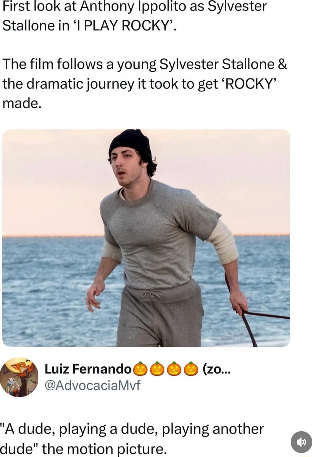 First look at Anthony Ippolito as Sylvester Stallone in 'I PLAY ROCKY'. The film follows a young Sylvester Stallone & the dramatic journey it took to get 'ROCKY' made. Luiz Fernando 🔥🔥🔥 (zo... @AdvocaciaMvf) 