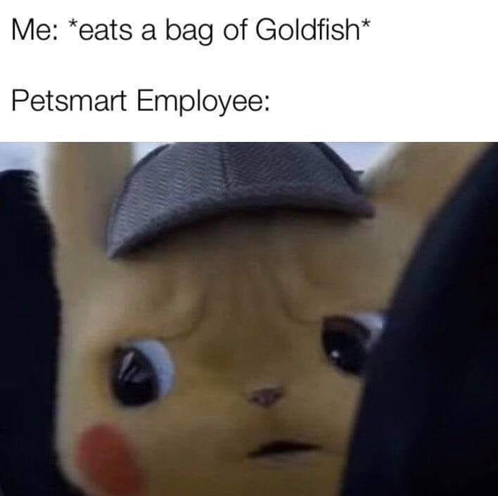 Me eats a bag of Goldfish Petsmart Employee