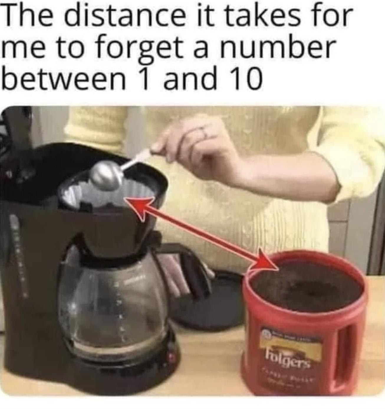 The distance it takes for me to forget a number between T and 10