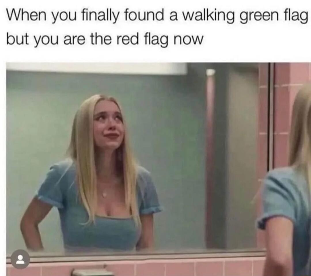 When you finally found a walking green flag but you are the red flag now