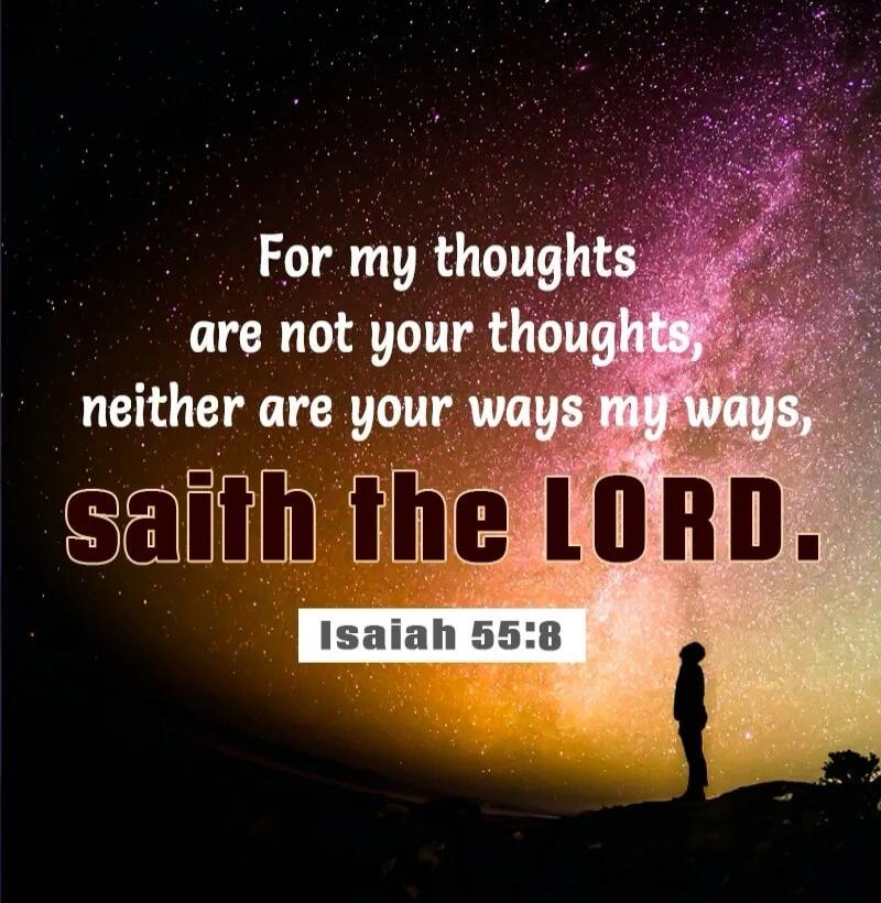 For my thoughts are not your thoughts, neither are your ways my ways, saith the LORD. Isaiah 55:8