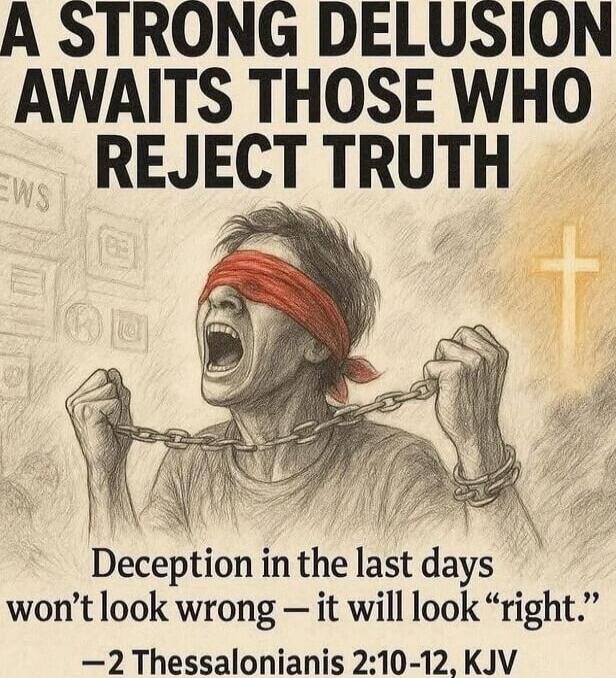 A STRONG DELUSION AWAITS THOSE WHO REJECT TRUTH

Deception in the last days won’t look wrong — it will look “right.”

—2 Thessalonians 2:10-12, KJV