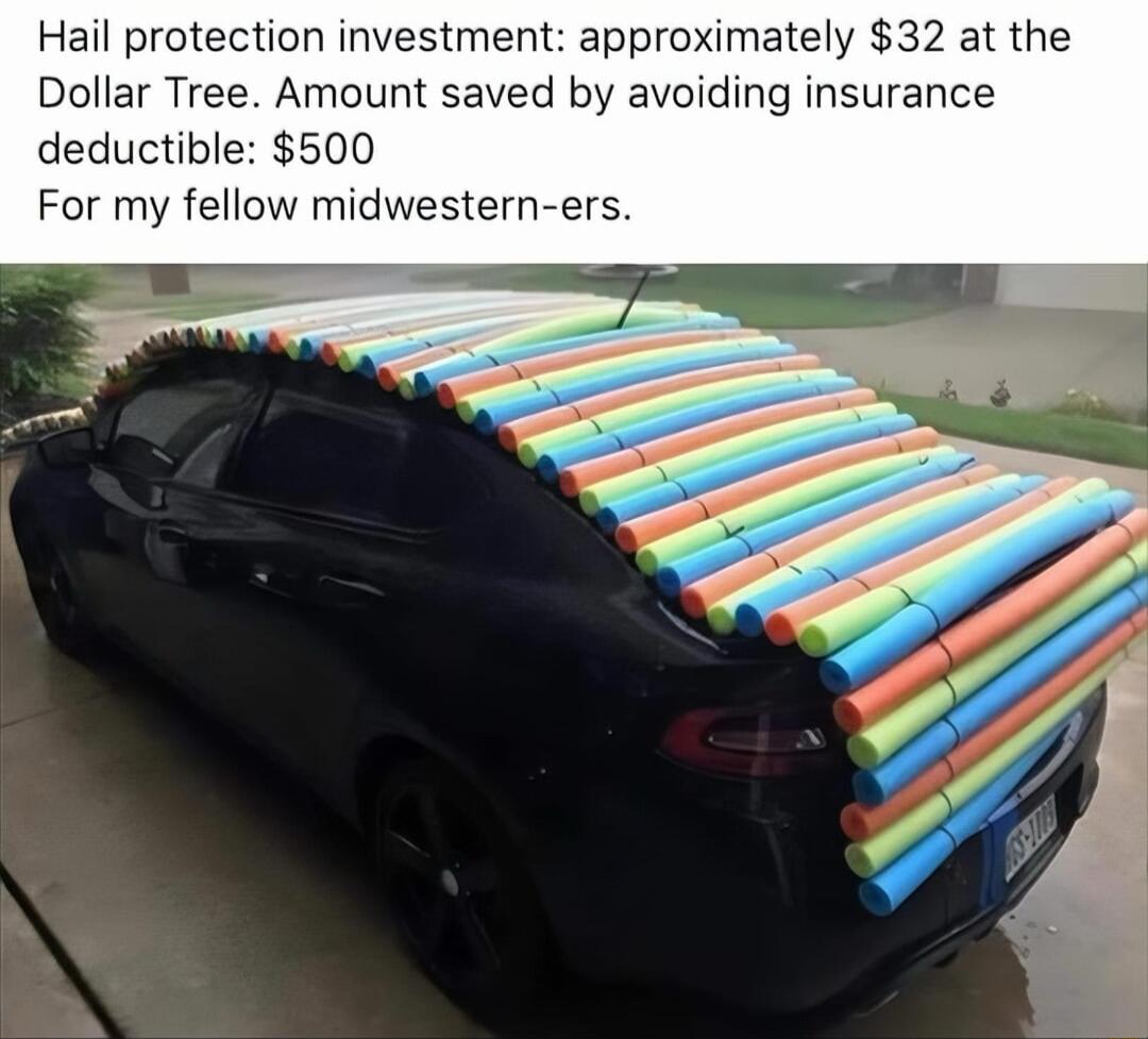 Hail protection investment approximately 32 at the Dollar Tree Amount saved by avoiding insurance deductible 500 For my fellow midwestern ers