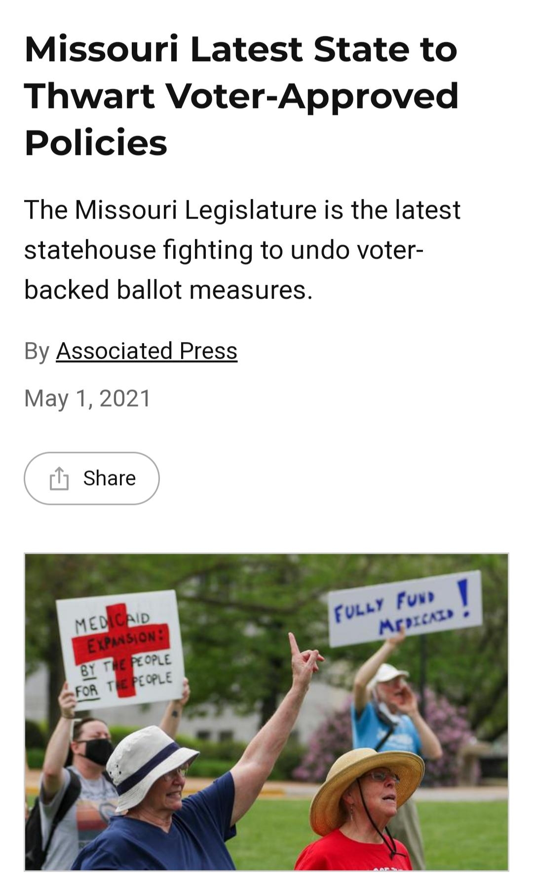 Missouri Latest State to Thwart Voter Approved Policies The Missouri Legislature is the latest statehouse fighting to undo voter backed ballot measures By Associated Press May 1 2021 1 Share
