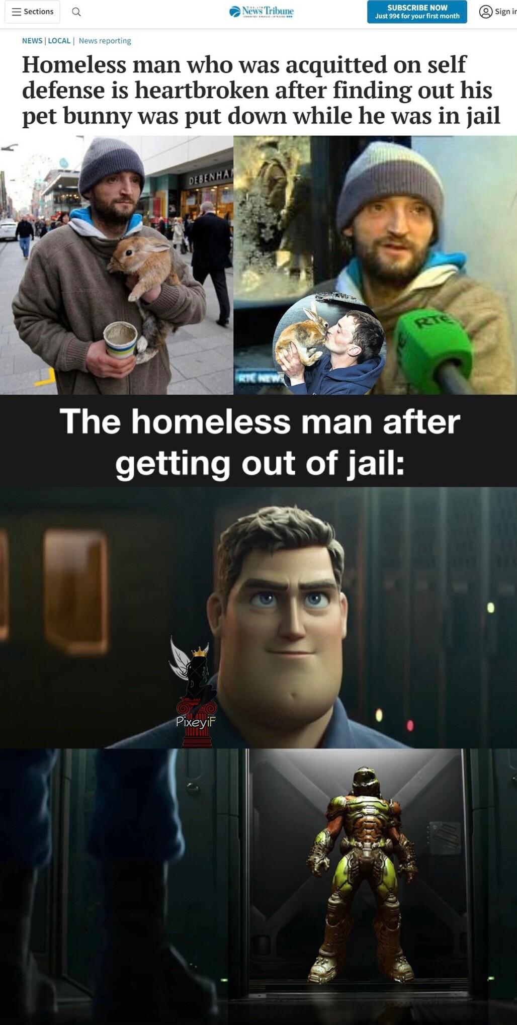 Homeless man who was acquitted on self defense is heartbroken after finding out his pet bunny was put down while he was in jail The homeless man after RIT R I HETH