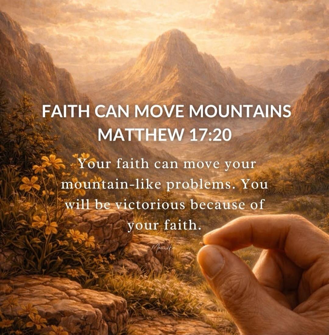 FAITH CAN MOVE MOUNTAINS MATTHEW 17:20 Your faith can move your mountain-like problems. You will be victorious because of your faith.